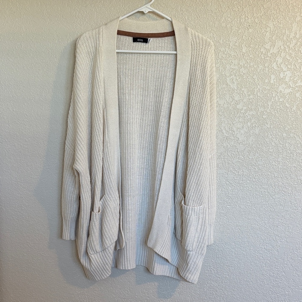 BDG Cream Open-Front Cardigan with Pockets